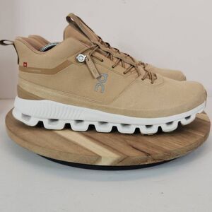 On Running Tan and White Sneakers